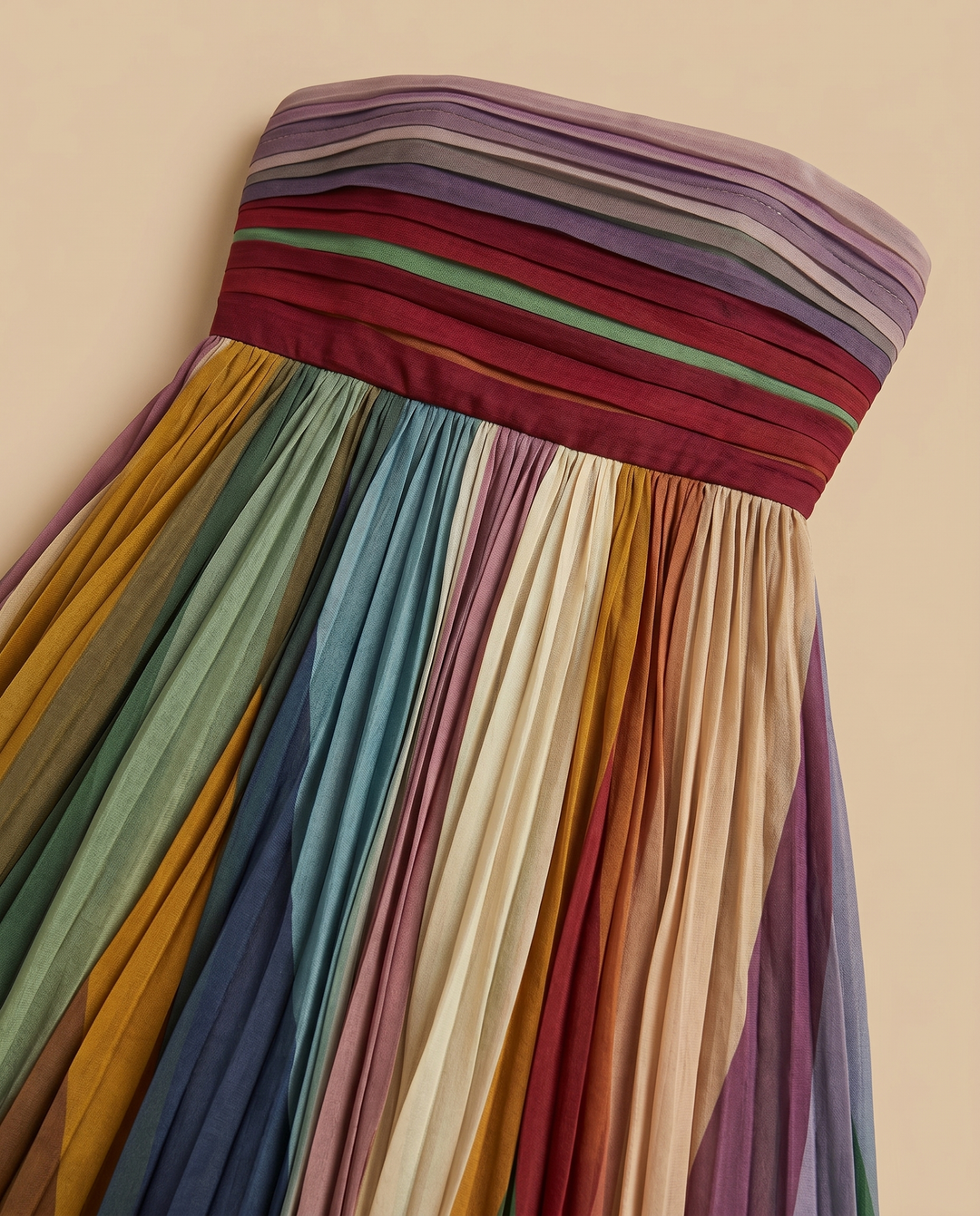 pleated colorful striped fabric detail