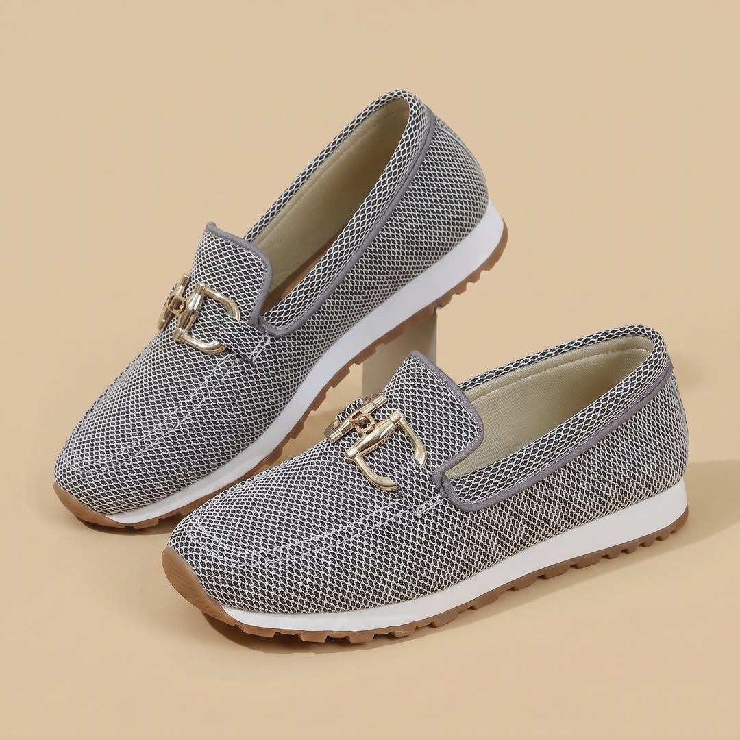 gray mesh sneaker loafers, pair