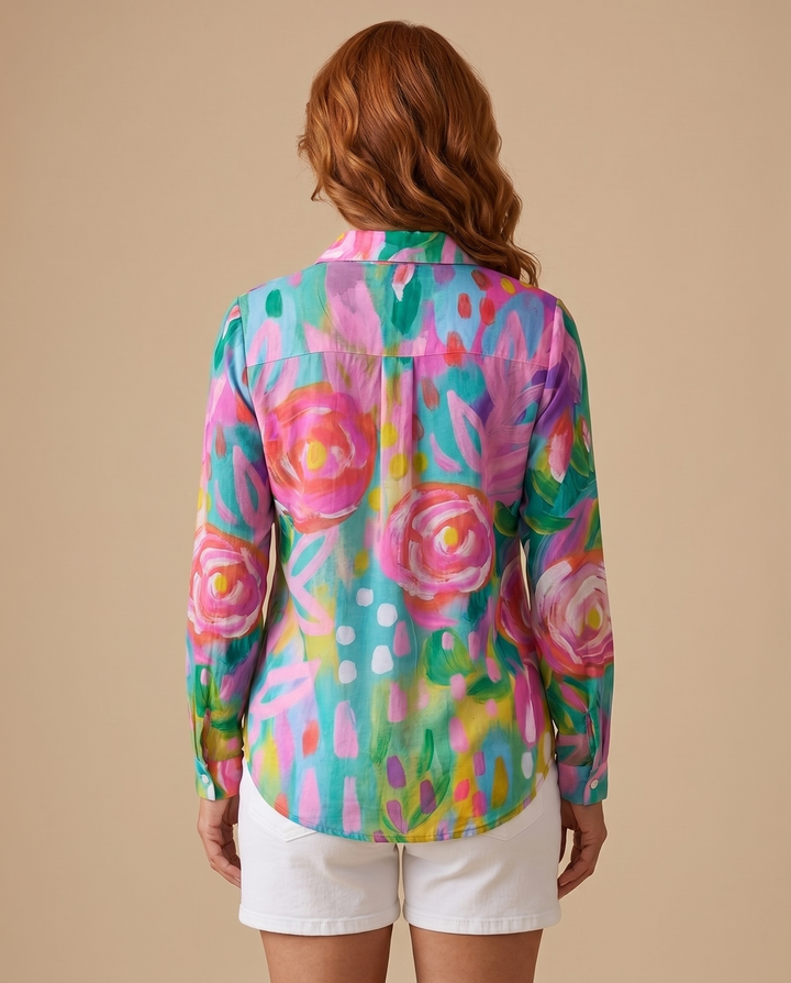 pink floral blouse back