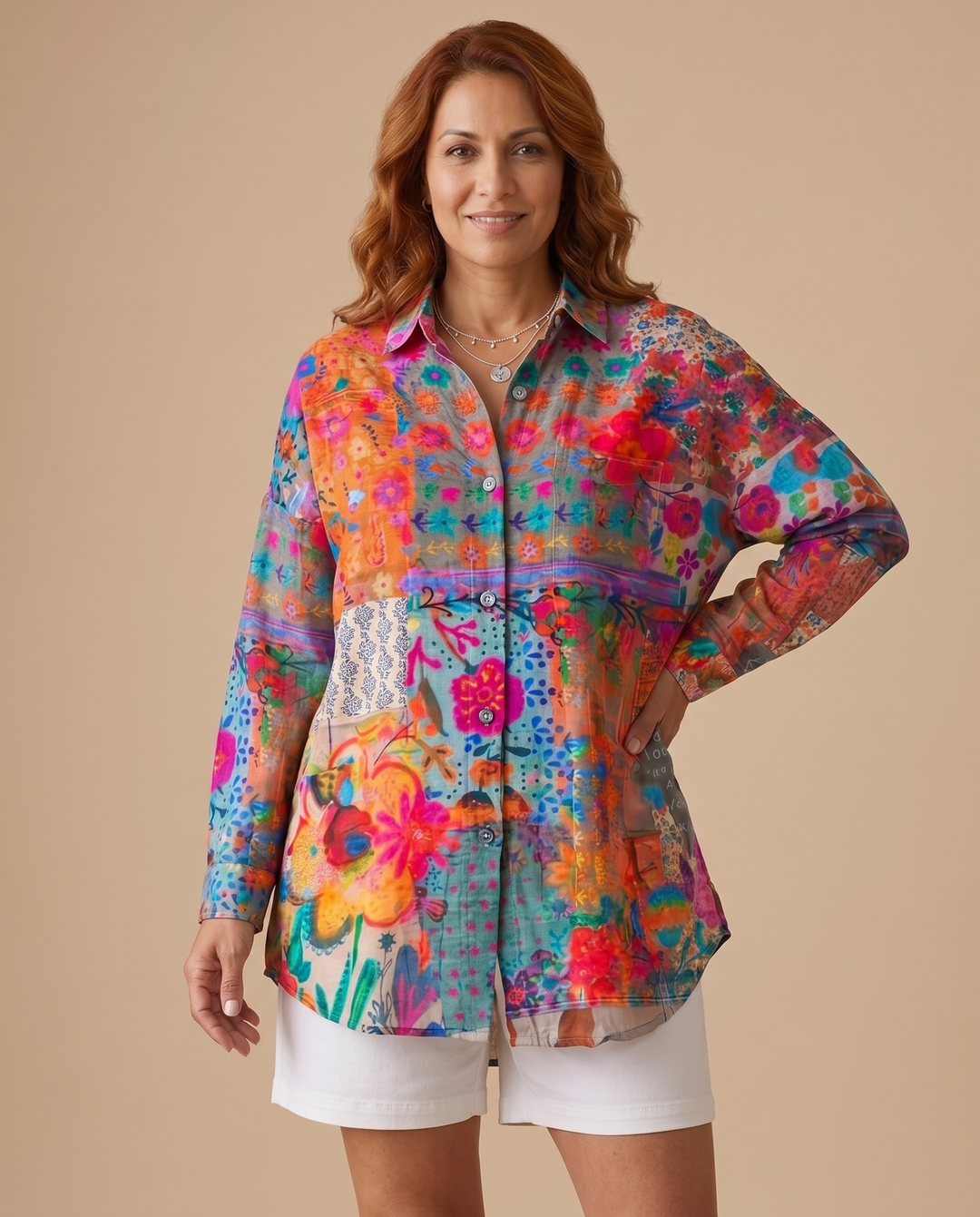 orange floral blouse front