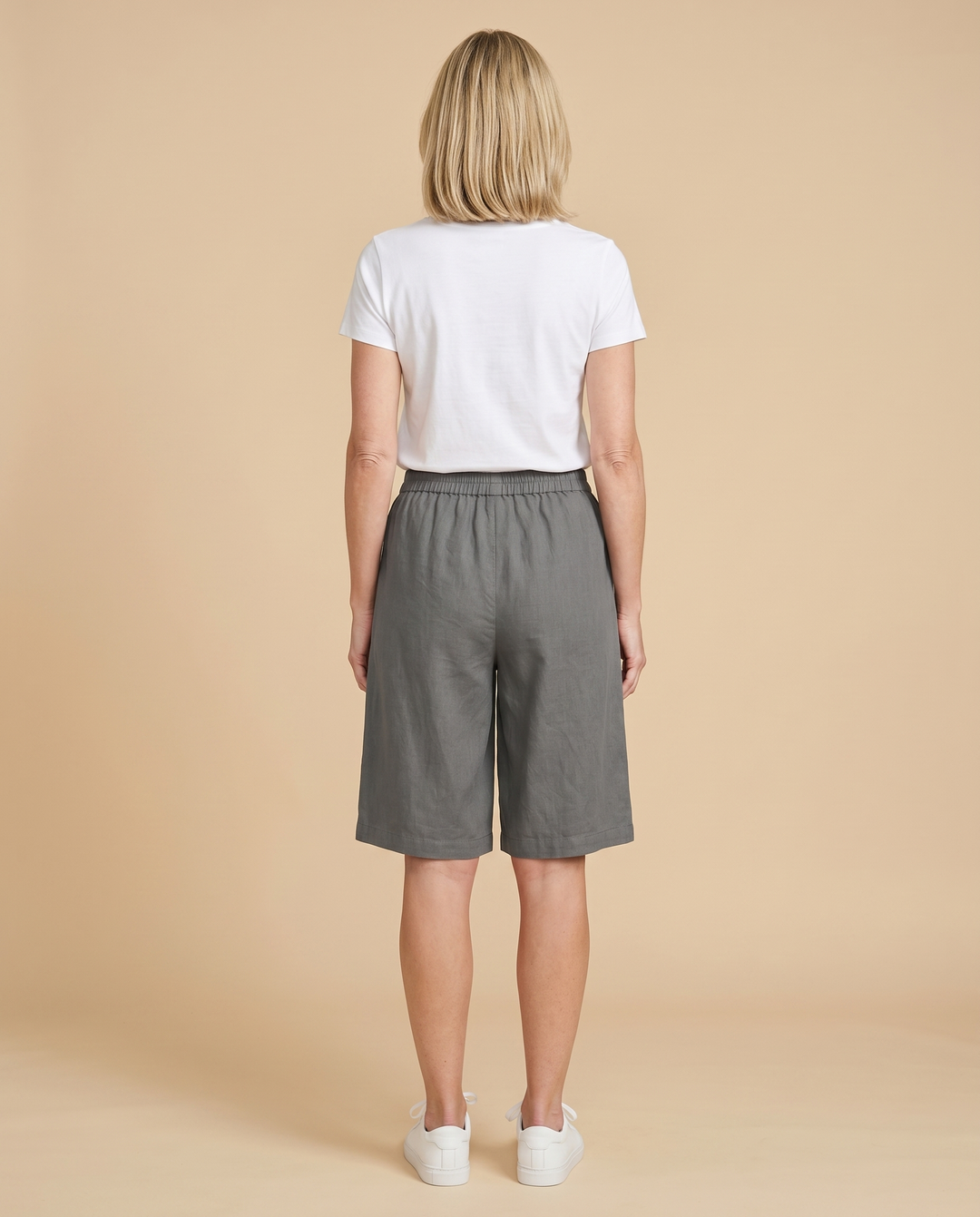 gray knee-length comfort shorts back