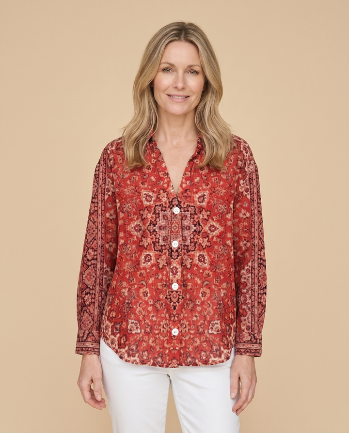 red bohemian blouse front